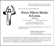 Traueranzeige Viktor Harke O. Carm.