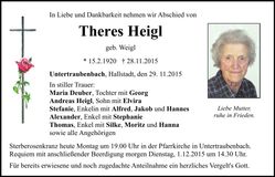Traueranzeige Theres Heigl