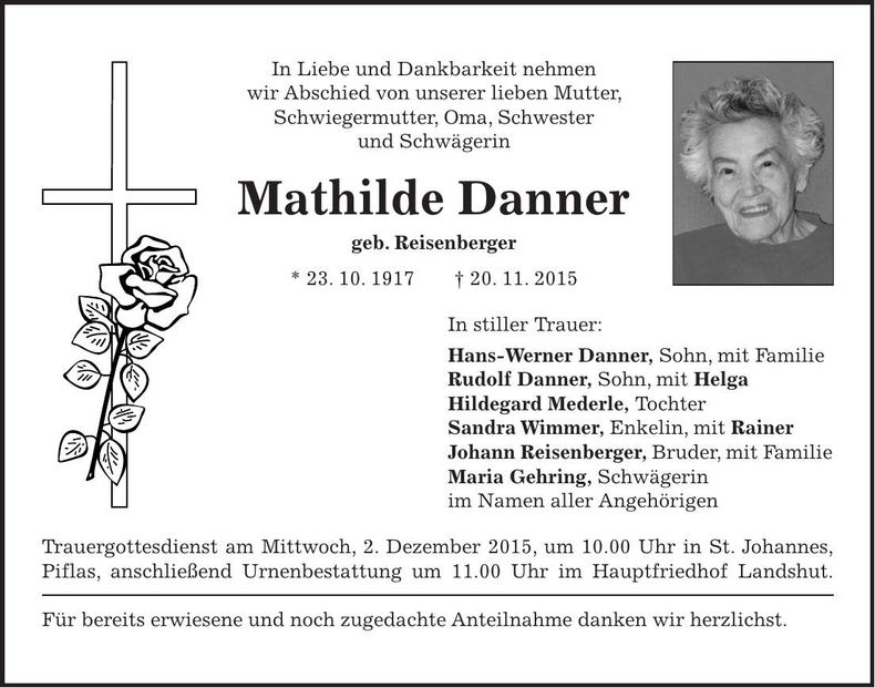 Traueranzeige Mathilde Danner