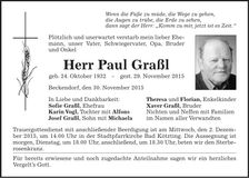 Traueranzeige Paul Graßl