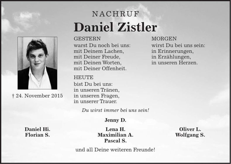 Traueranzeige Daniel Zistler