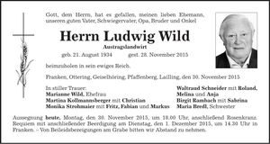Traueranzeige Ludwig Wild