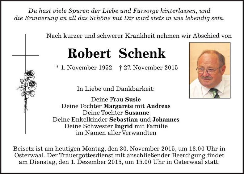 Traueranzeige Robert Schenk