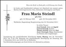 Traueranzeige Maria Steindl