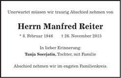 Traueranzeige Manfred Reiter