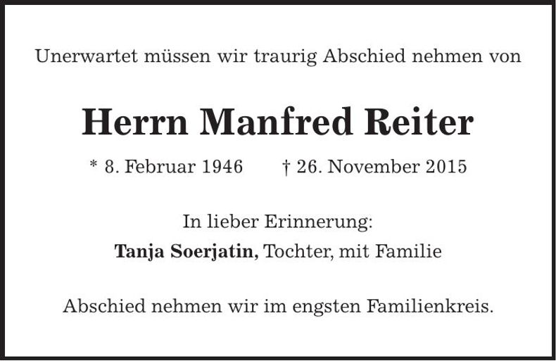 Traueranzeige Manfred Reiter