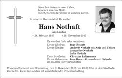 Traueranzeige Hans Nothaft