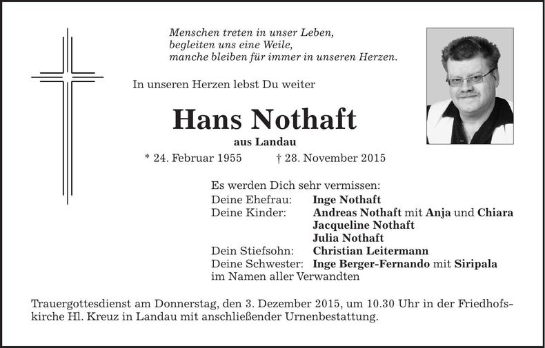 Traueranzeige Hans Nothaft