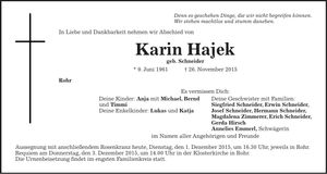 Traueranzeige Karin Hajek