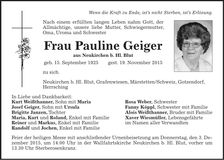 Traueranzeige Pauline Geiger