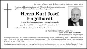 Traueranzeige Kurt Josef Engelhardt