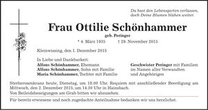 Traueranzeige Ottilie Schönhammer