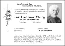 Traueranzeige Franziska Döhring