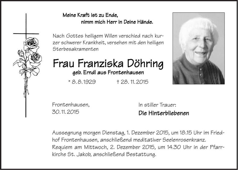 Traueranzeige Franziska Döhring