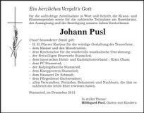 Traueranzeige Johann Pusl