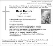Traueranzeige Rosa Hauser