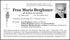 Traueranzeige Maria Bergbauer