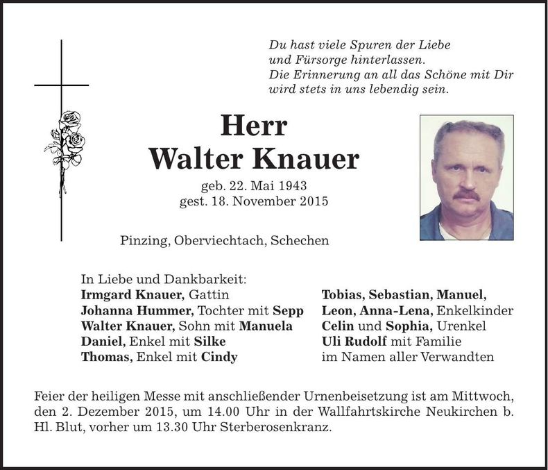 Traueranzeige Walter Knauer