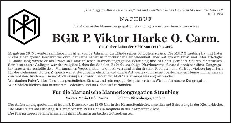 Traueranzeige Viktor Harke