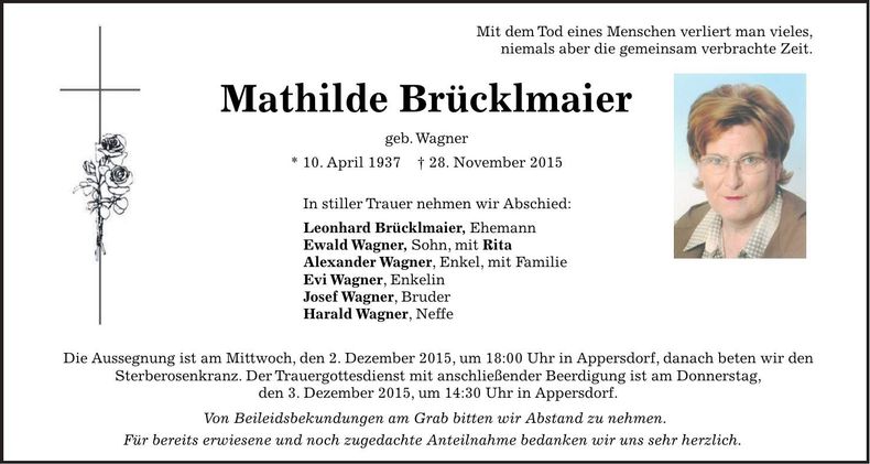 Traueranzeige Mathilde Brücklmaier