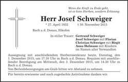 Traueranzeige Josef Schweiger