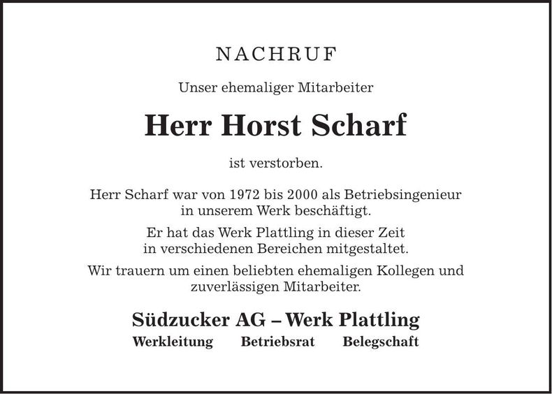 Traueranzeige Horst Scharf