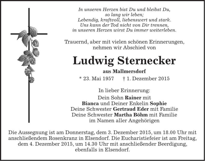 Traueranzeige Ludwig Sternecker