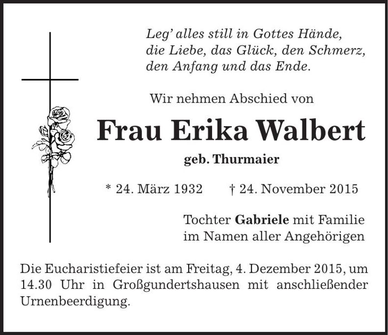 Traueranzeige Erika Walbert