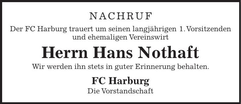 Traueranzeige Hans Nothaft