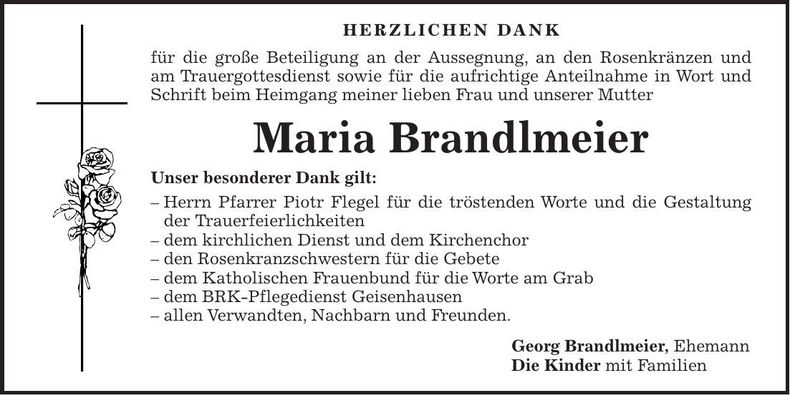 Traueranzeige Maria Brandlmeier