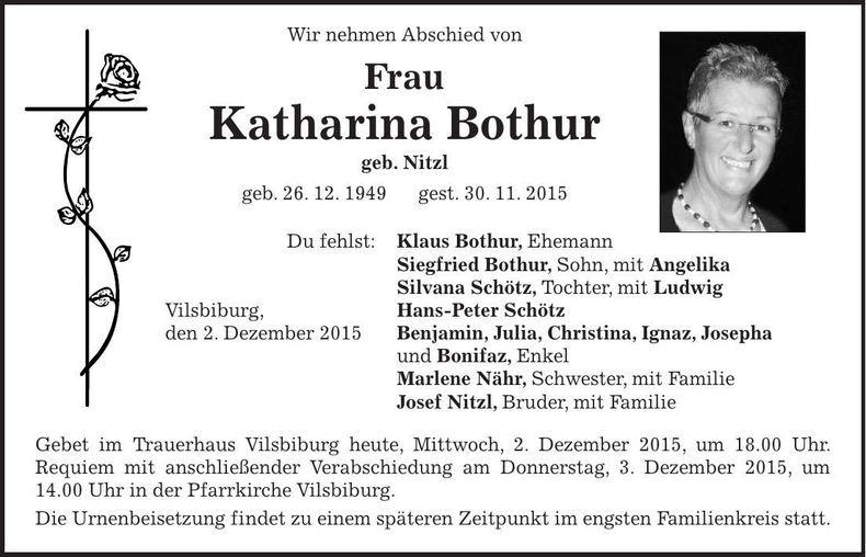 Traueranzeige Katharina Bothur