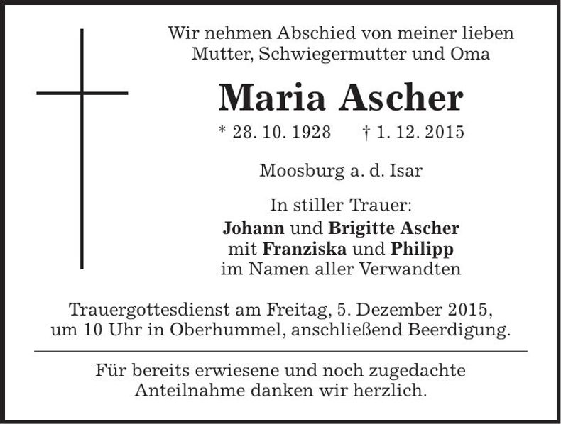 Traueranzeige Maria Ascher