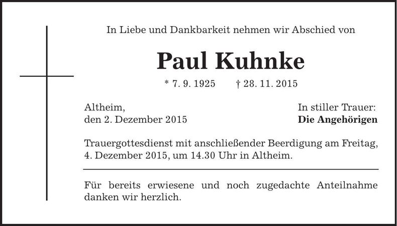 Traueranzeige Paul Kuhnke