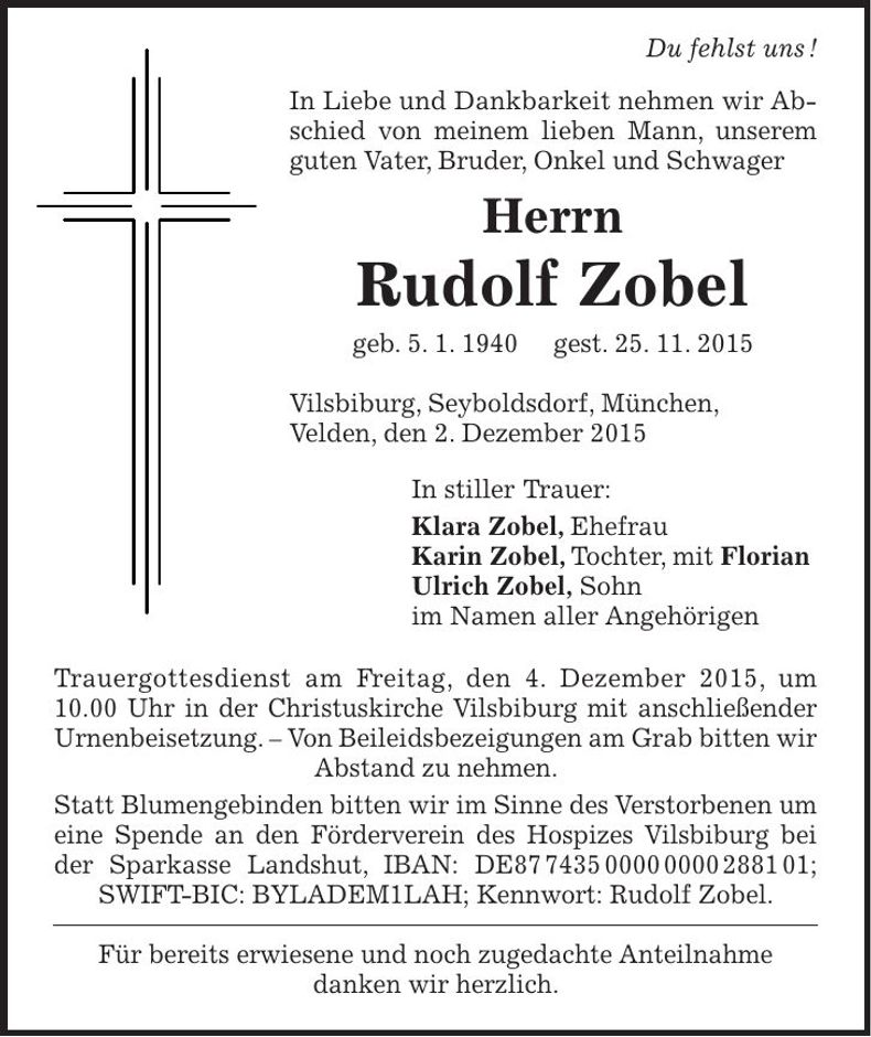 Traueranzeige Rudolf Zobel