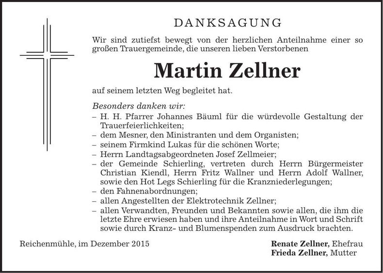 Traueranzeige Martin Zellner