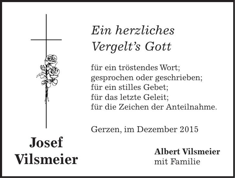 Traueranzeige Josef Vilsmeier