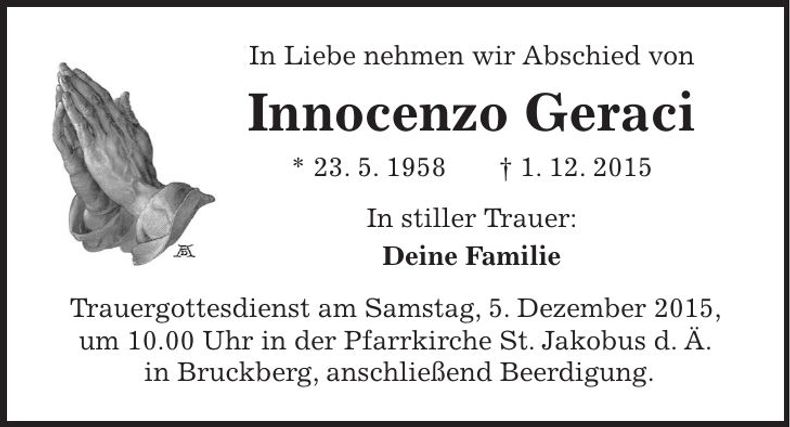 Traueranzeige Innocenzo Geraci