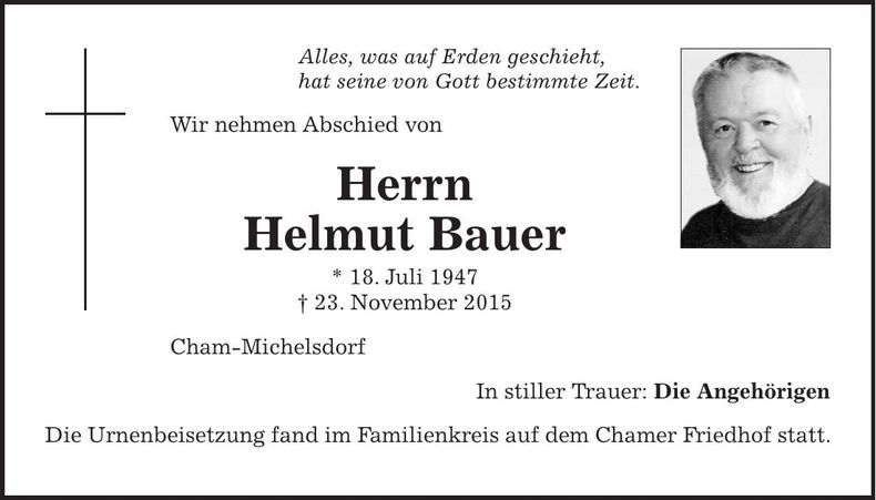 Traueranzeige Helmut Bauer
