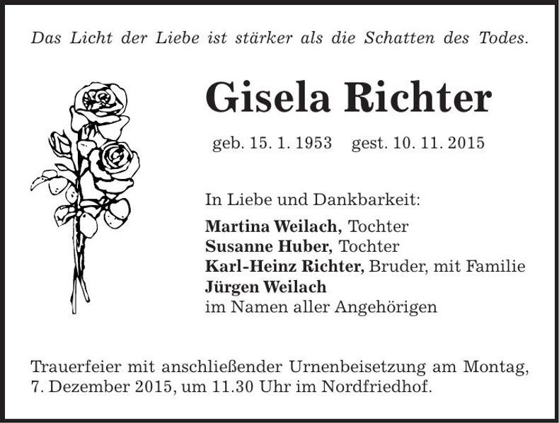 Traueranzeige Gisela Richter