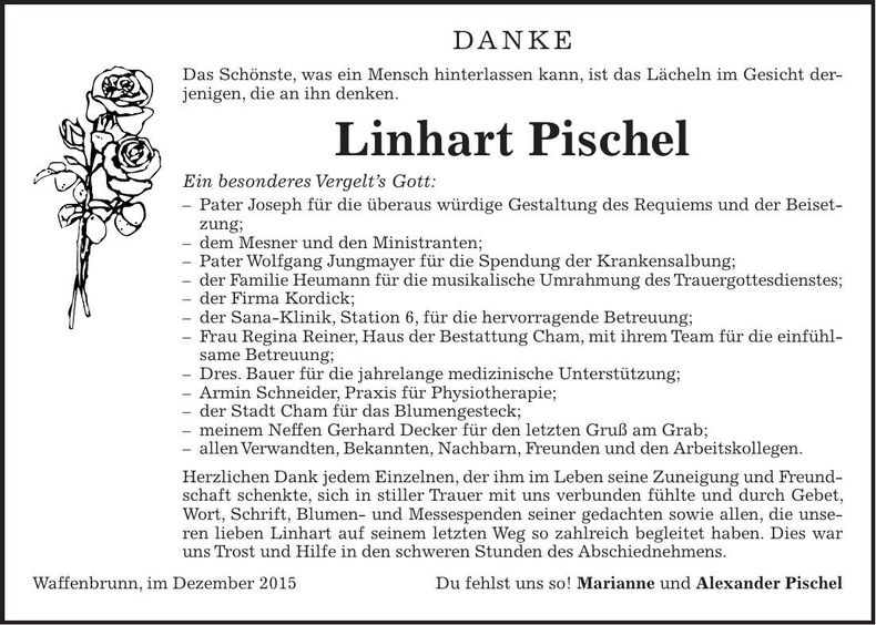 Traueranzeige Linhart Pischel