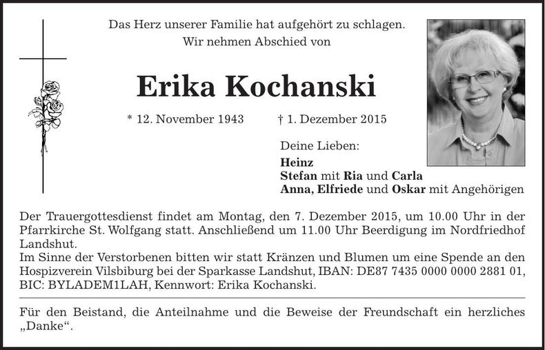 Traueranzeige Erika Kochanski