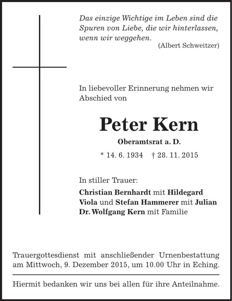 Traueranzeige Peter Kern
