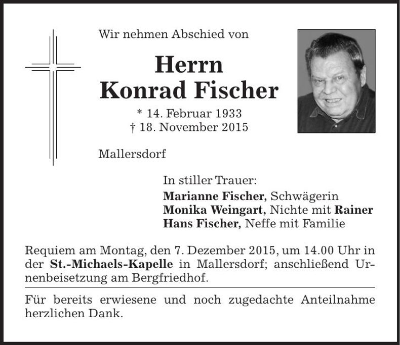 Traueranzeige Konrad Fischer
