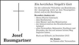 Traueranzeige Josef Baumgartner