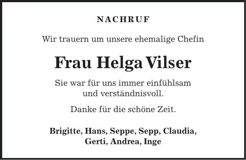 Traueranzeige Helga Vilser