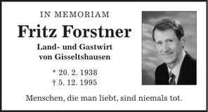 Traueranzeige Fritz Forstner