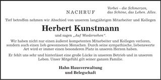 Traueranzeige Herbert Kunstmann