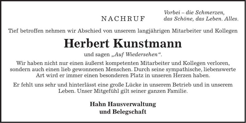 Traueranzeige Herbert Kunstmann