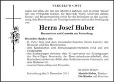 Traueranzeige Josef Huber