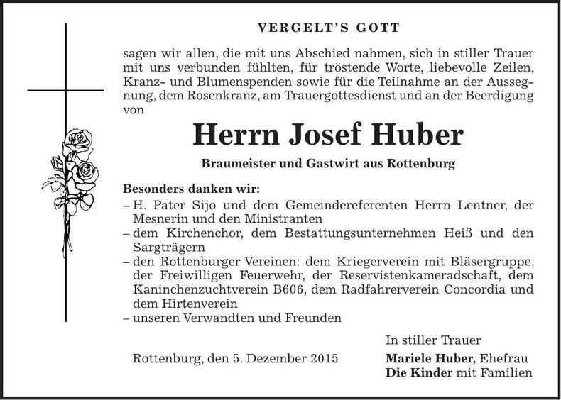 Traueranzeige Josef Huber